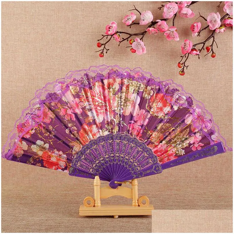 Chinese Style Products Chinese Style Products Spanish Fabric Lace Folding Fan Wedding Party Decoration Gift Dancing Prop Rib Gold Stam Dho6F