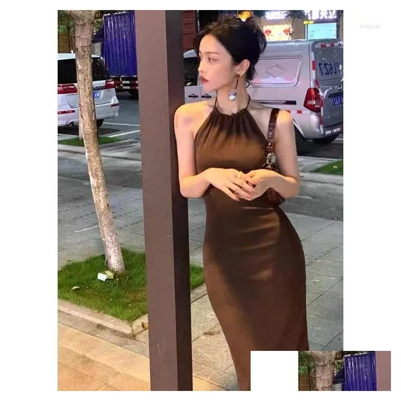casual dresses vintage women long dress summer sexy backless halter neck bodycon slim knit maxi