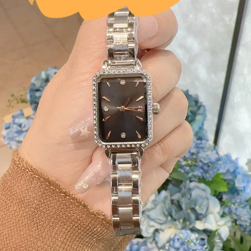 dress luxury lady watch Top brand Stainless Steel band womens Wristwatches rectangle dial diamond designer watches for women Mother's Day Christmas birthday Gift