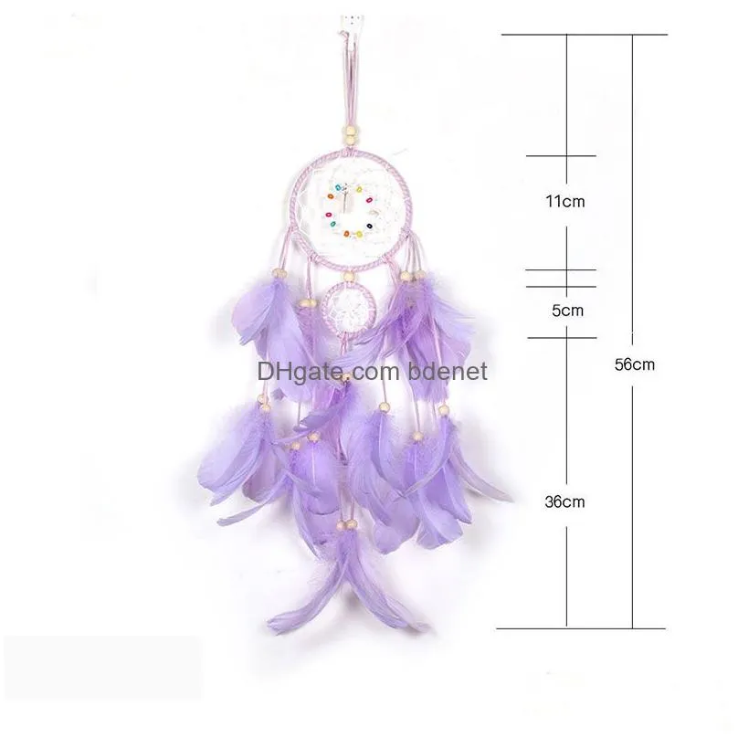 Arts And Crafts Handmade Led Light Dream Catcher Feathers Home Decoration Wall Hanging Ornament Gift Wind Drop Delivery Home Garden Ar Dh2L6