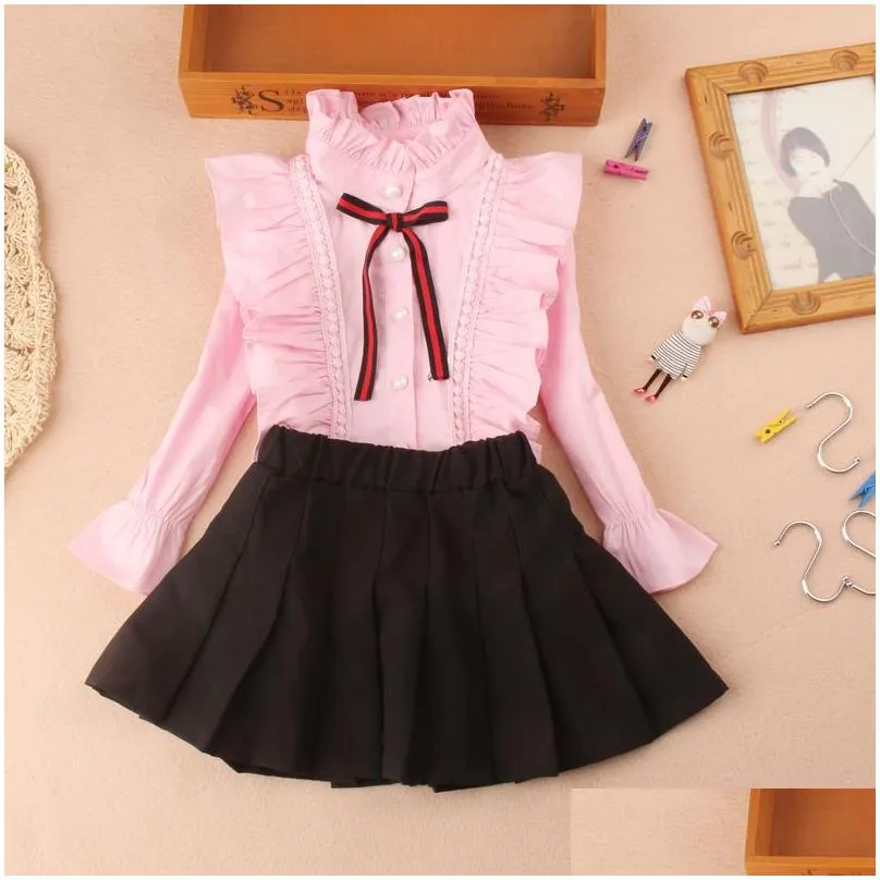 Arrival Girls Blouses Fall Children Clothes White Mandarin Collar Blouse for Back To School Shirts Teen Kids Tops 220314