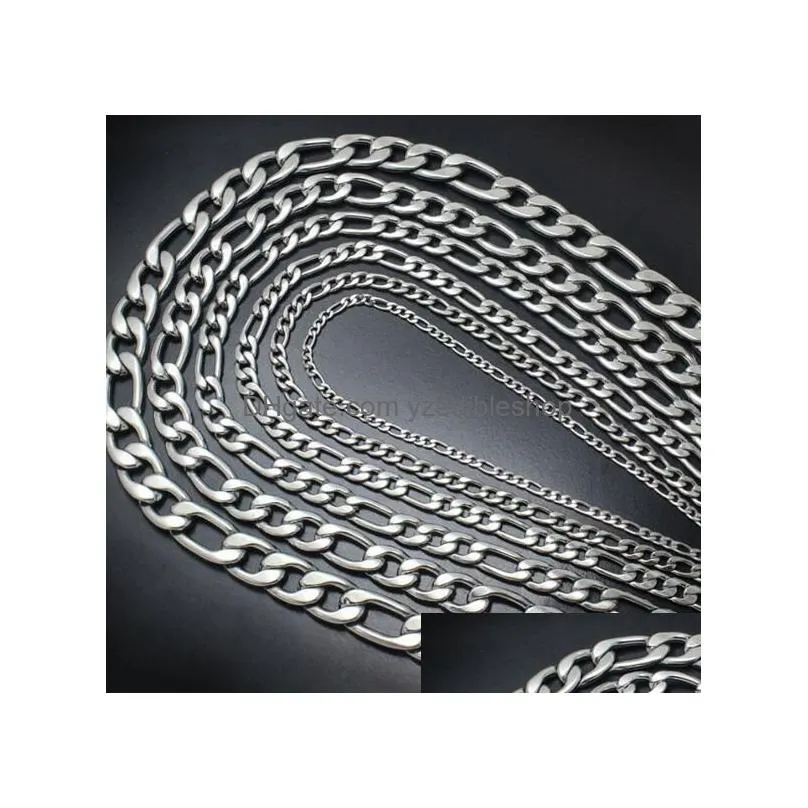 10m ship 3 4 6 7 9mm in bulk jewelry making meter beveled flat figaro stainless steel unfinished nk chain from jewelry findin261i