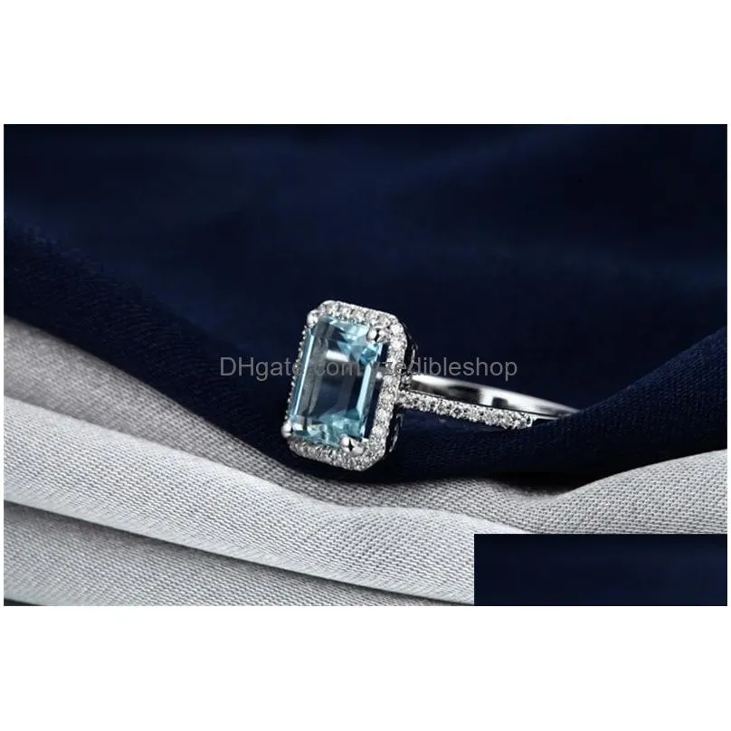 yhamni original 100% 925 sterling silver ring fashion wedding engagement jewelry sky blue cz crystal ring for women gift zr539300u