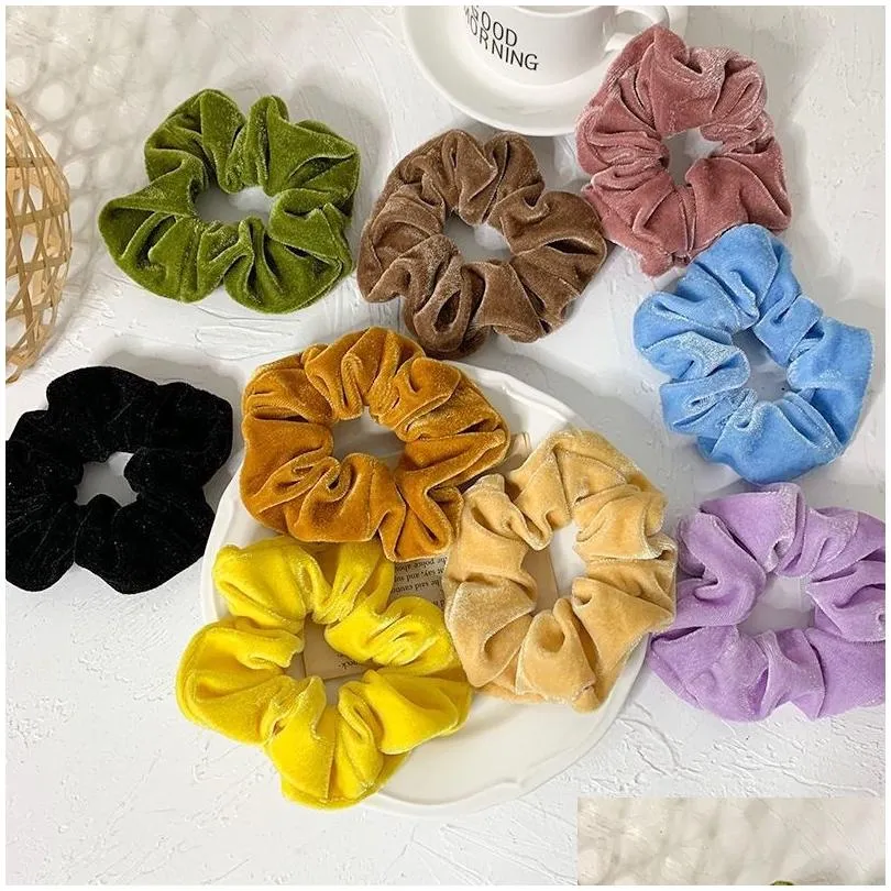 girls velvet hair scrunchies headwear elastic rubber hairband women hairs rope holder accessories 20pcs