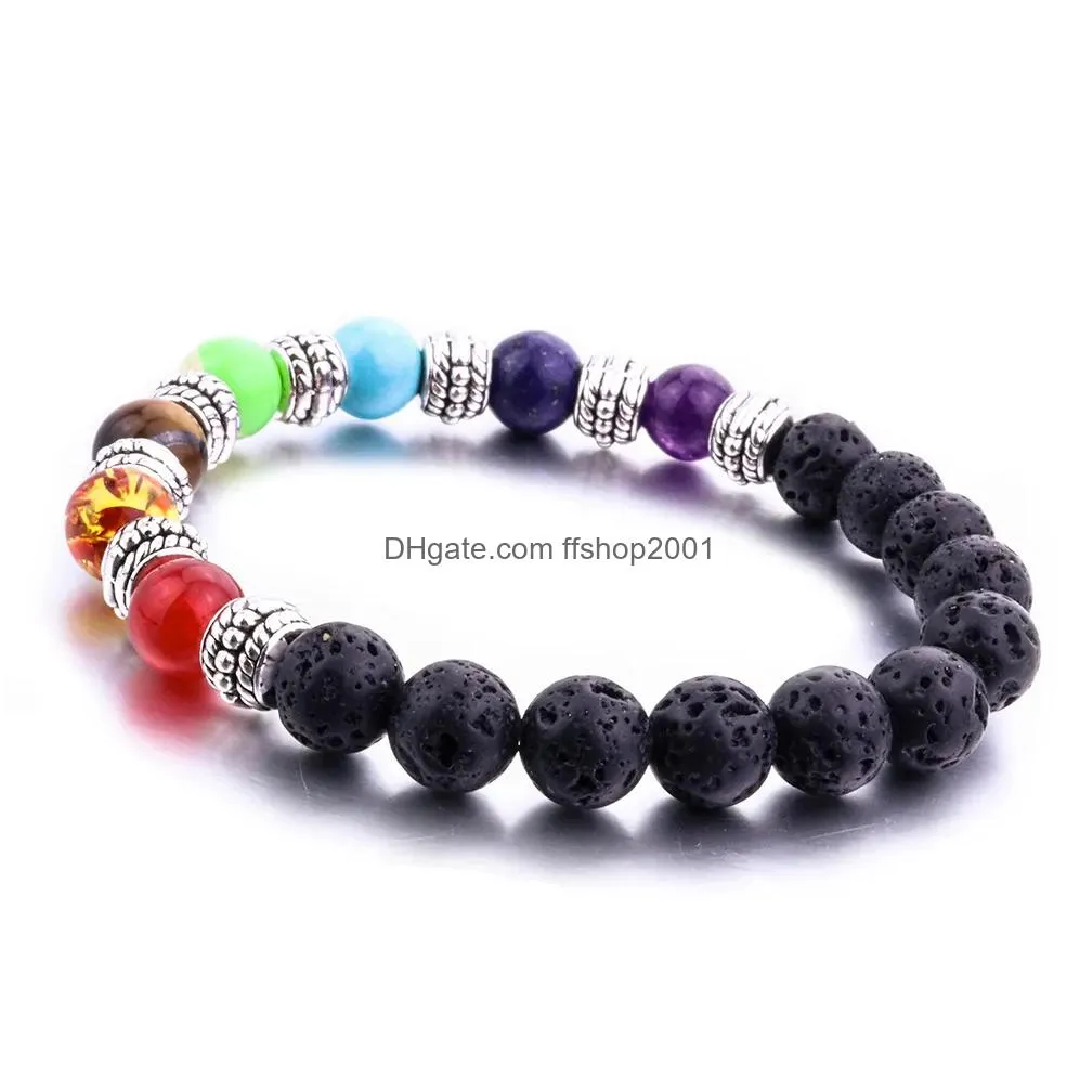 fashion natural 8mm lava stone tree of life 7 chakra beads bracelet diy aromatherapy  oil diffuser bracelet