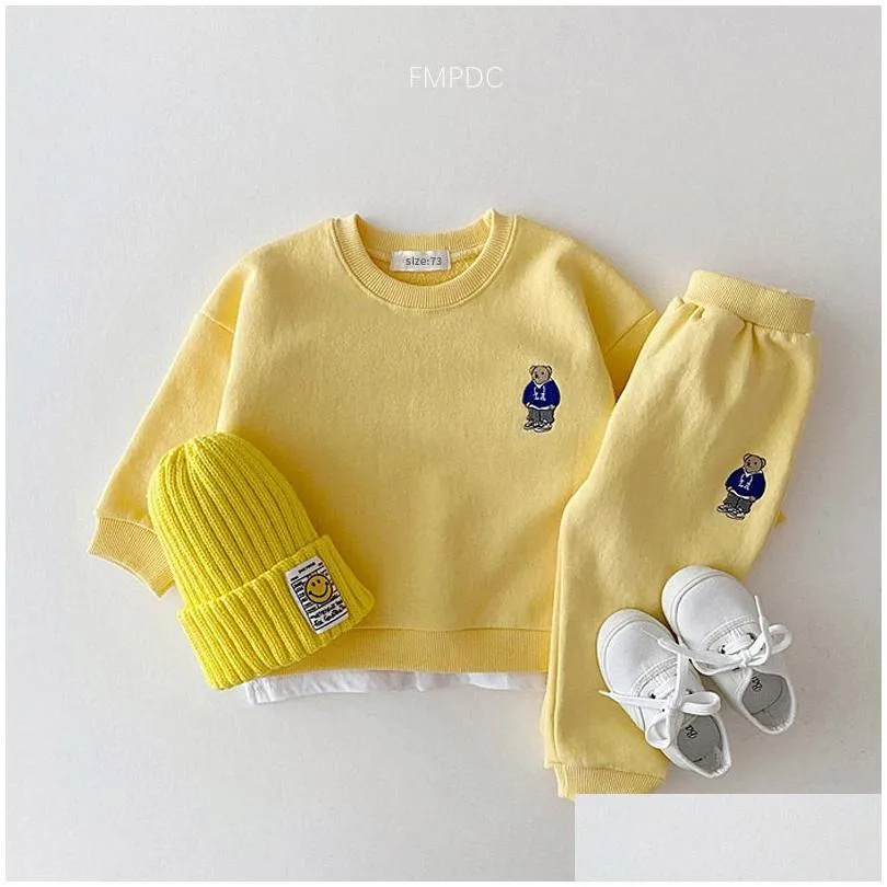 Clothing Sets Korea Toddler Outfits Baby Boy Tracksuit Cute Bear Head Embroidery Sweatshirt Pants 2pcs Sport Suit Kids Girls Clothes Set