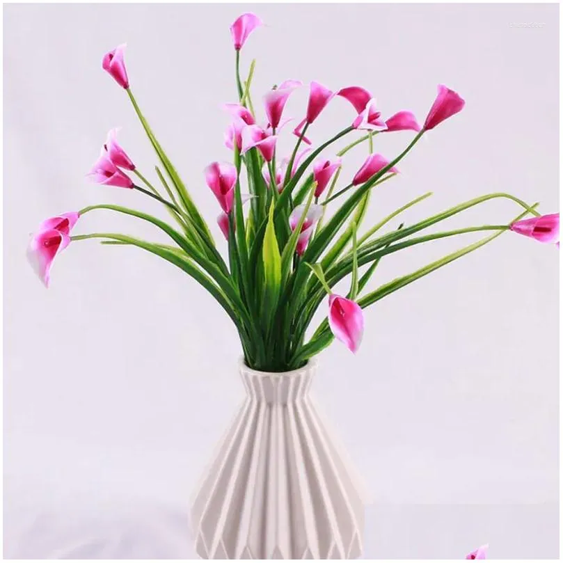 Decorative Flowers Beautiful 25 Heads Bouquet Artificial Flower Fake Plants Calla Lily Leaf Plastic Party Weeding Home Room Year