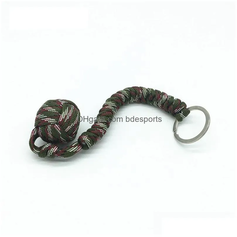 Pendants Outdoor Keychain Pendants Defensive Self Protector Rope Braided Stainless Steel Ball Survival Bracelets Lanyards Hanging Drop Dhycr