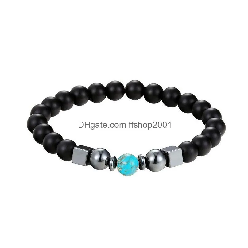 fashion black lava matted stone bead bracelet turquoise square hematite bracelet for women men jewelry