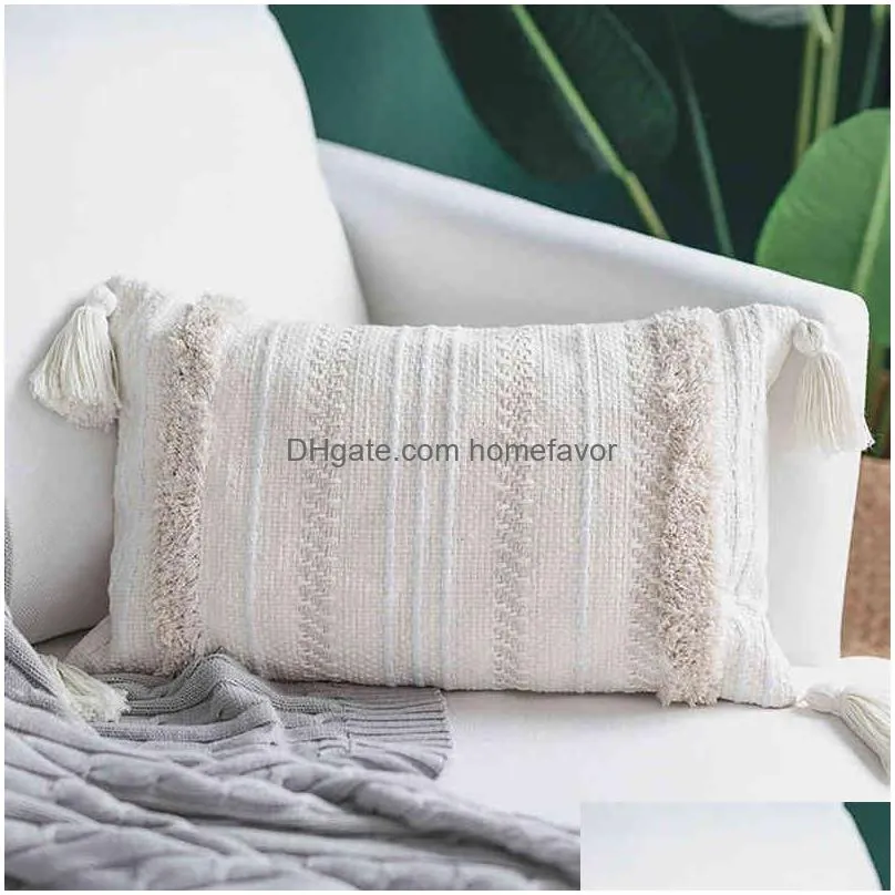 european style four-corner lace tassel cushion office lumbar pillow cotton tufted custom sofa pillowcase chair pad 211229256v