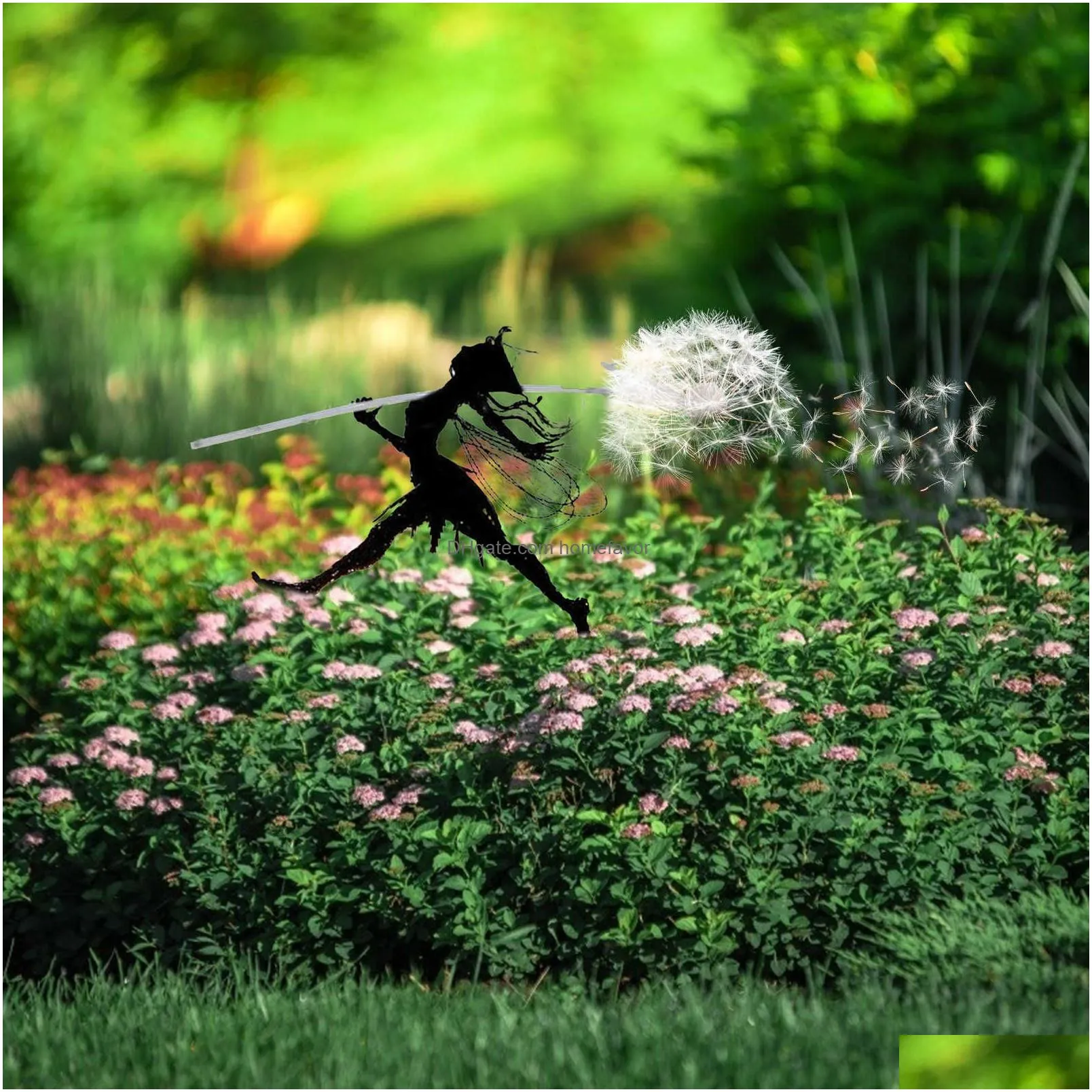  garden decorative stake fairies and dandelions dance together home and garden decor lawn sculpture landscape decoration q0811297f