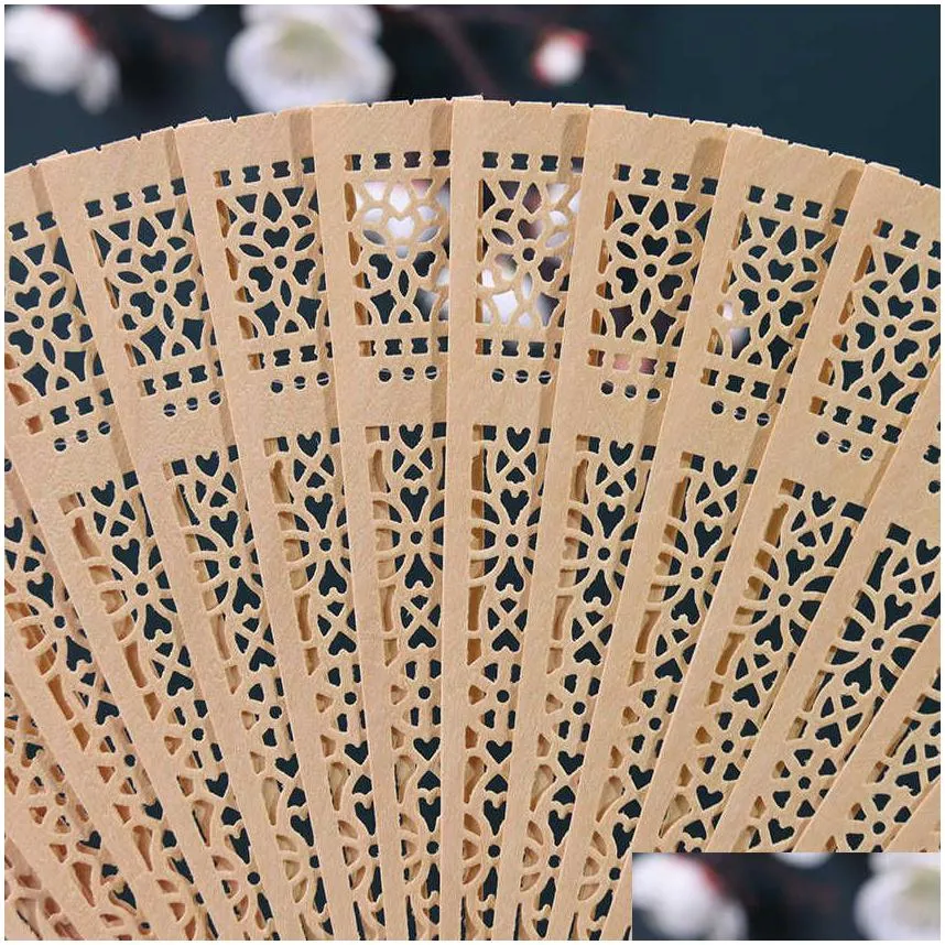 Chinese Style Products Chinese Style Products Hollow Folding Fan Sandalwood Wood Hand Wedding Birthday Party Decorative Fans Drop Deli Dhqat