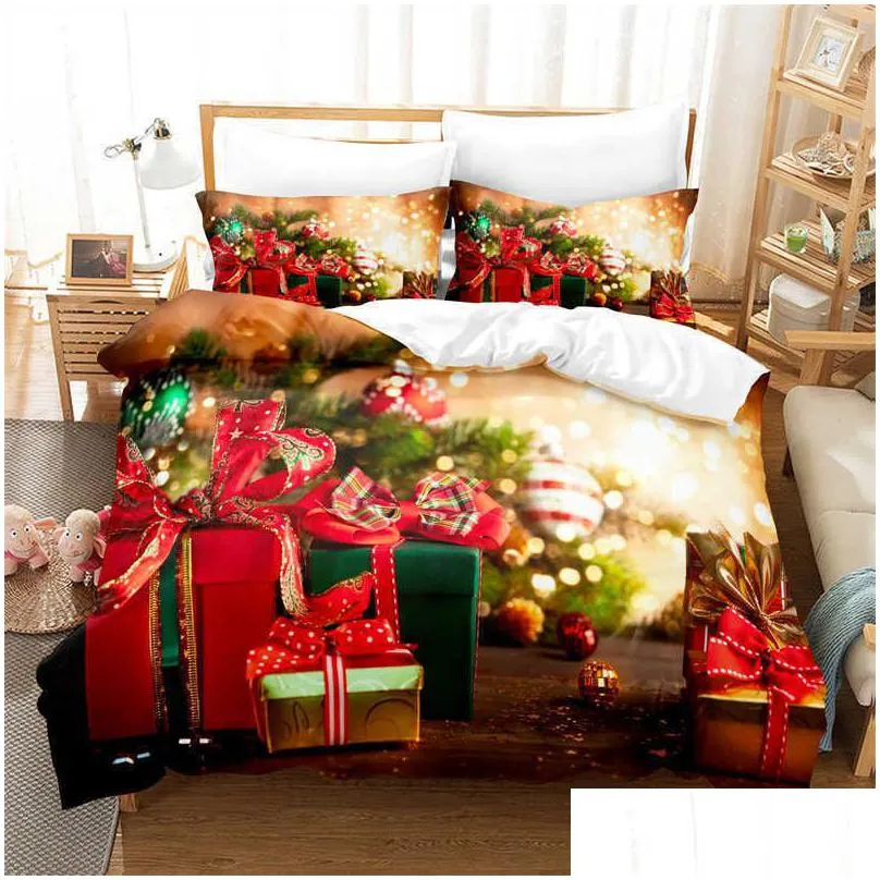 Bedding Sets Bedding Sets Christmas Gifts Set Duvet Er 3D Digital Printing Bed Linen Queen Size Fashion Design L221025 Drop Delivery H Dh2W7