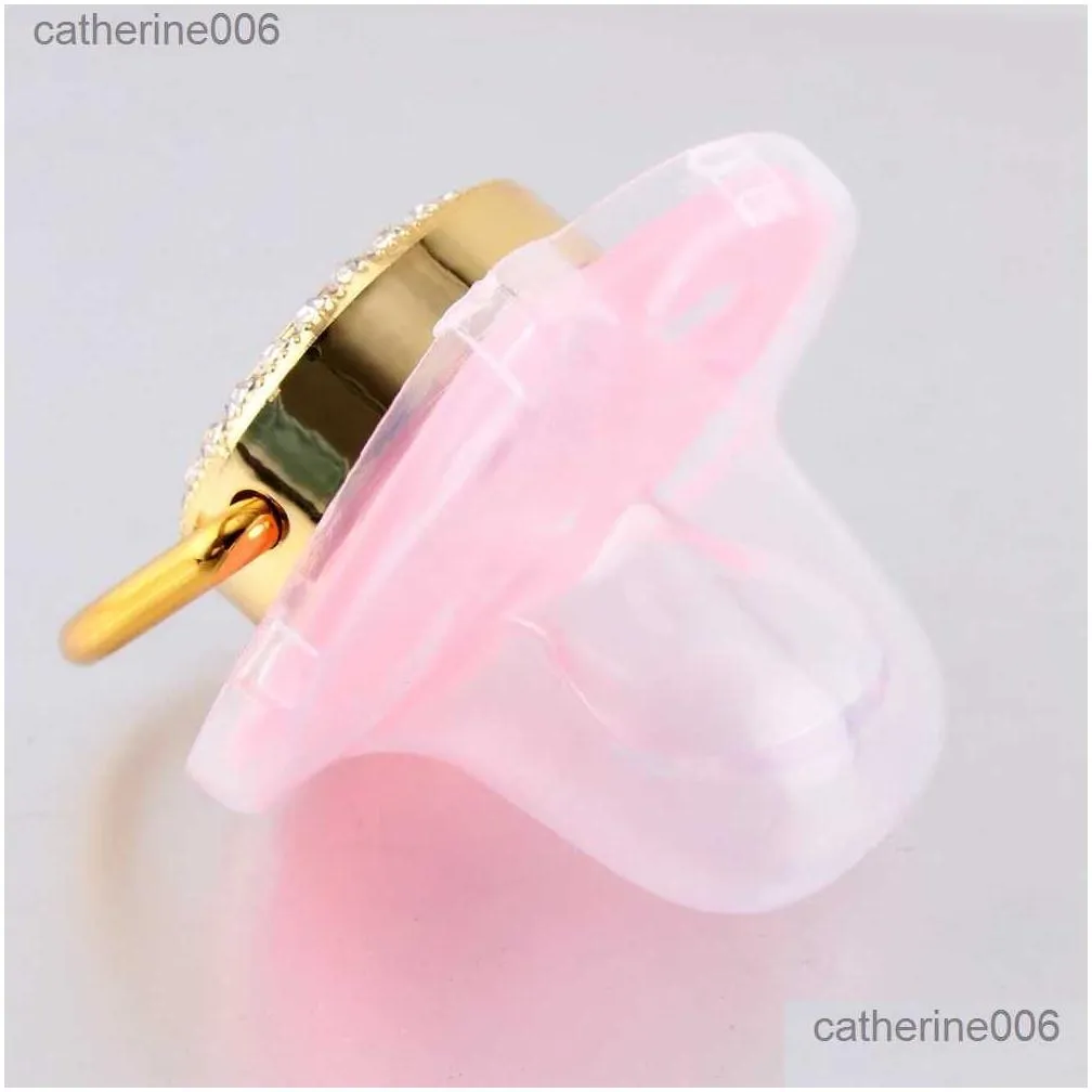 Pacifiers# Bling Pink Crown Rhinestones Baby Pacifier Lollipop Elegant Infant Dummy Cocka Chupeta Baby Shower GiftL231104