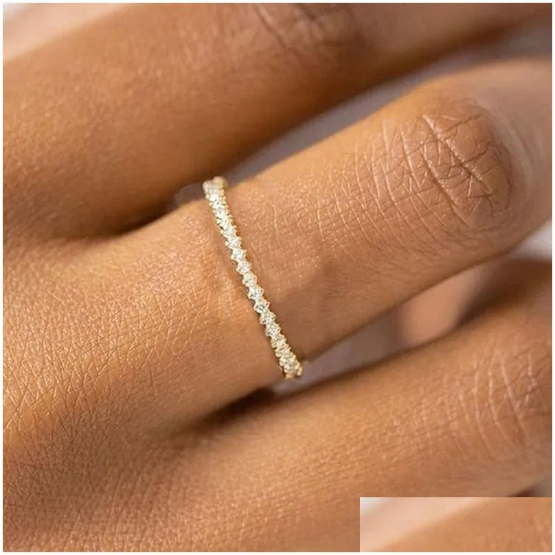 Band Rings Tiny Small Ring Set For Women Gold Color Cubic Zirconia Midi Finger Rings Wedding Anniversary Jewelry Accessories Gifts Kar Dhgxh