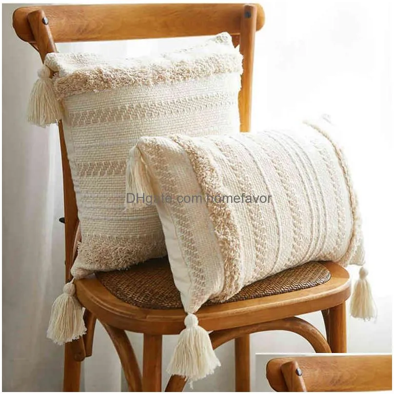 european style four-corner lace tassel cushion office lumbar pillow cotton tufted custom sofa pillowcase chair pad 211229256v