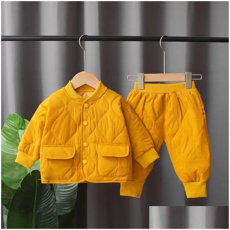 Clothing Sets Winter Autumn Baby Boys Clothes Full Sleeve Solid Parkas Pants 2pcsset Cotton Suits Children Toddler Brand Tracksuits