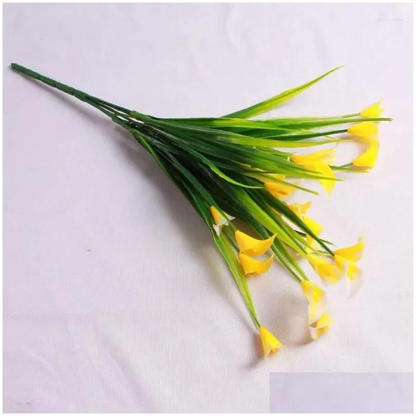 Decorative Flowers Beautiful 25 Heads Bouquet Artificial Flower Fake Plants Calla Lily Leaf Plastic Party Weeding Home Room Year