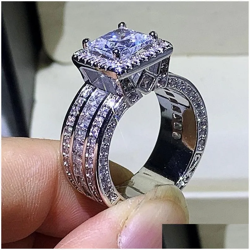 Wedding Rings Choucong Unique Luxury Jewelry 925 Sterling Sier Gold Fill Princess Cut Whie Topaz Cz Diamond Party Eternity Women Weddi Dhejb