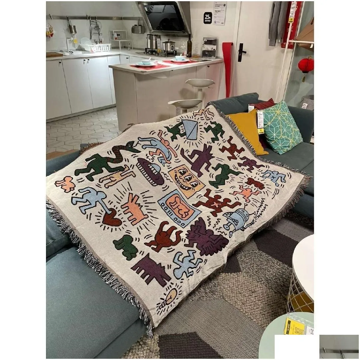 blankets american joint trend keith haring graffiti master illustrator single sofa blanket decorative tapestry casual cover blanket