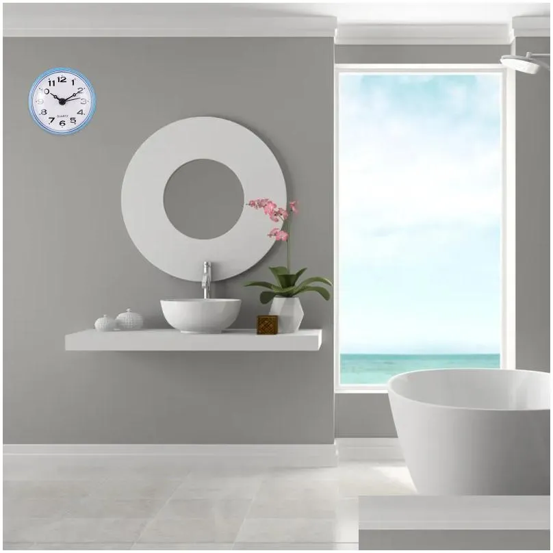 Wall Clocks Sucker Clock Waterproof Hanging Operated Mirror Anti-fog Silent Bathroom Plastic