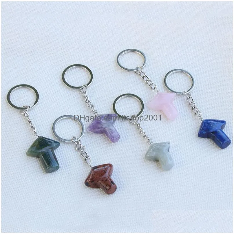 natural stone mushroom key rings keychains healing crystal car decor key chain keyholder