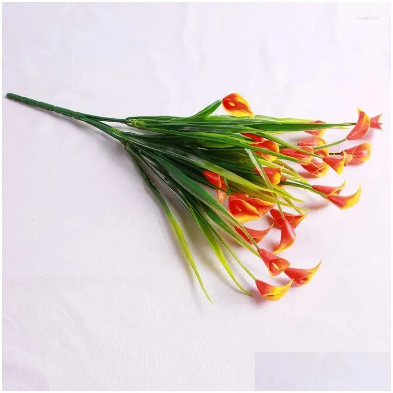Decorative Flowers Beautiful 25 Heads Bouquet Artificial Flower Fake Plants Calla Lily Leaf Plastic Party Weeding Home Room Year