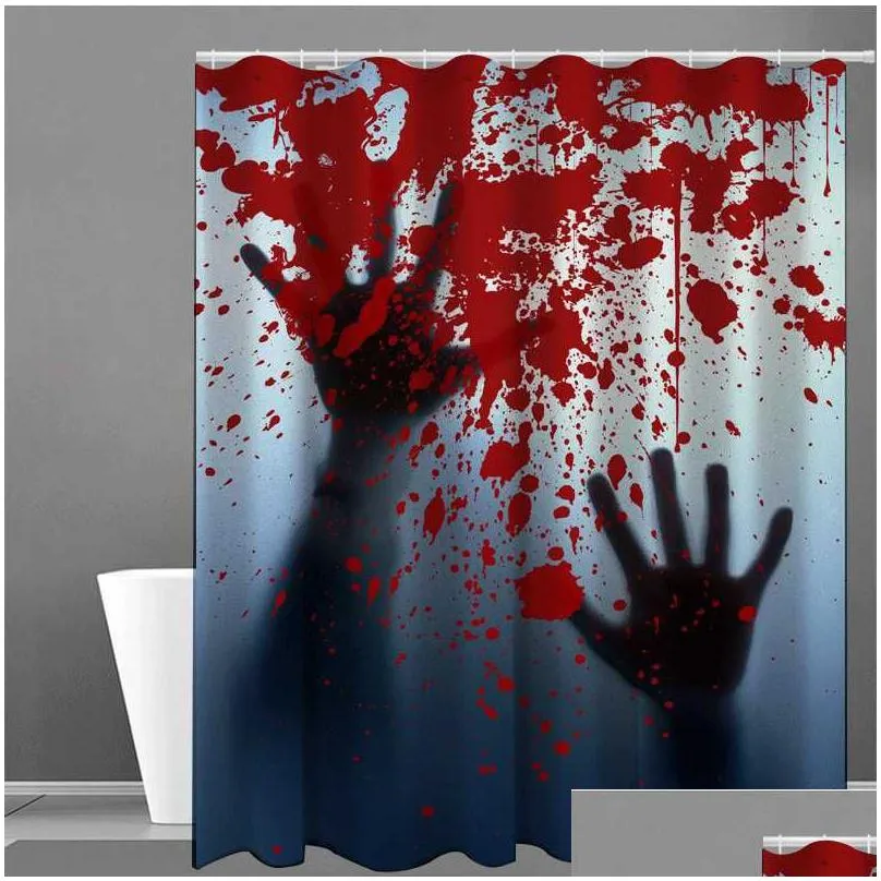 Shower Curtains Shower Very Scary Blood Handprint Bathroom Fabric Bath Curtain Waterproof Cloth Home Decoration Mtiple Size R230719 Dr Dhi6N