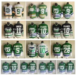 Retro Vintage Hartford Whalers Hockey Jersey 9 Gordie Howe 10 Ron Francis 1 Mike Liut 11 Kevin Dineen 16 Patrick Verbeek 26 Ray Ferraro 5 Ul