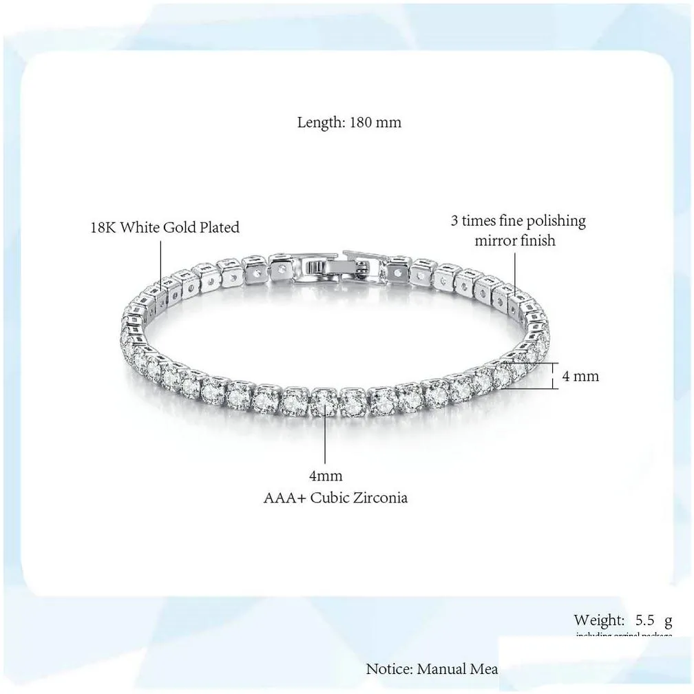 Tennis Zircon Tennis Bracelet Single Row 4Mm Round Fl Diamond Gold Chain Cross-Border Hip Hop Jewelry Drop Delivery Jewelry Bracelets Dhgj1