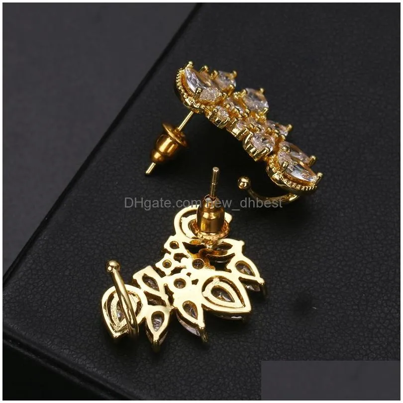 Stud Cute Sier Color Statement Flower Stud Earrings Jewelry With Cz Zirconia Crystal Ear For Women Wedding Gift Drop Delivery Jewelry Dhwwo