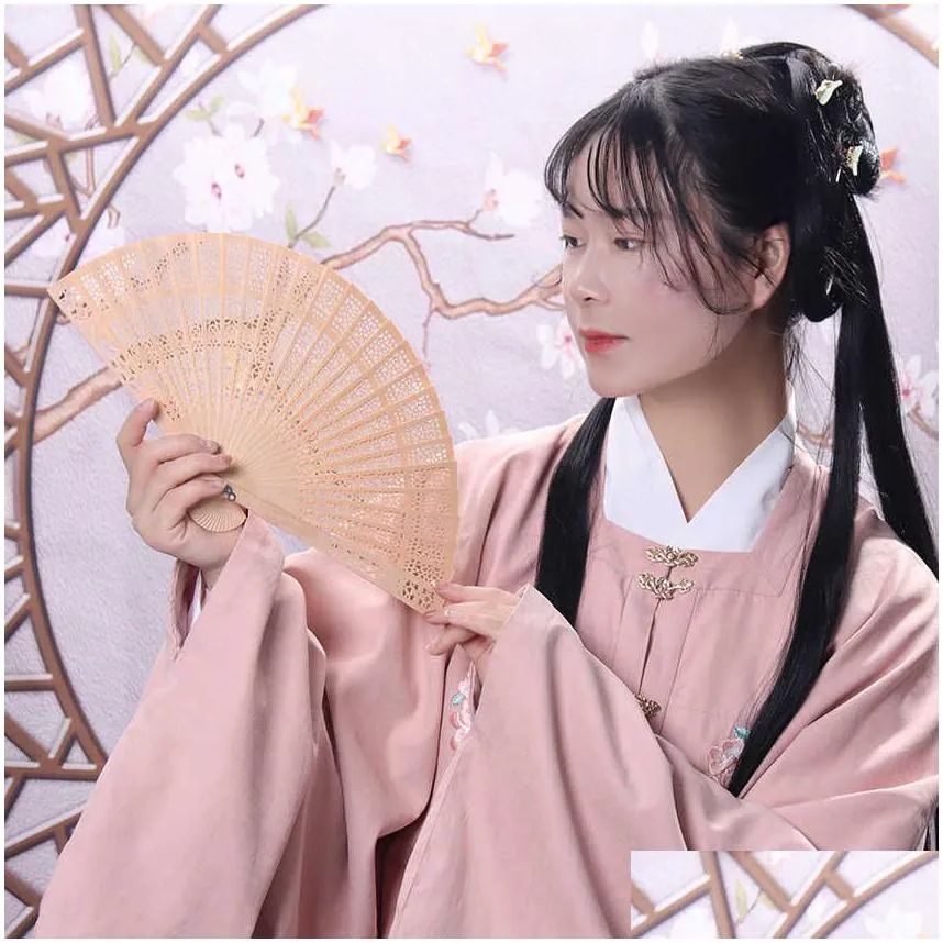 Chinese Style Products Chinese Style Products Hollow Folding Fan Sandalwood Wood Hand Wedding Birthday Party Decorative Fans Drop Deli Dhqat