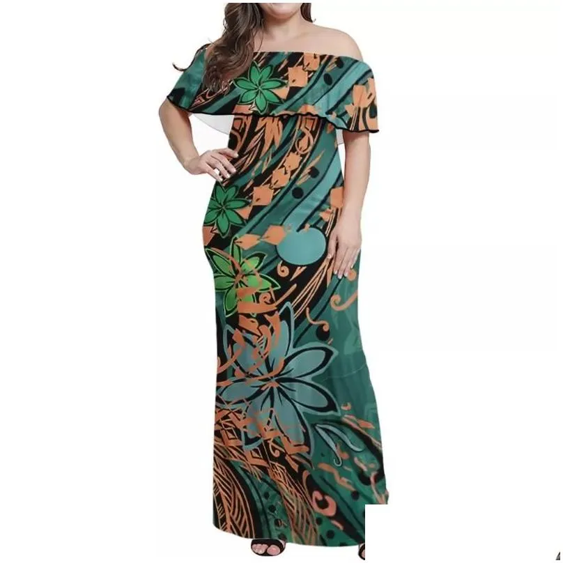 Plus Size Dresses Plus Size Dresses Hycool S-7Xl Samoan Red Dress Tight Off Shoder Tribal Print Women Party Hawaii Bodycon Maxi Weddin Dhjkh