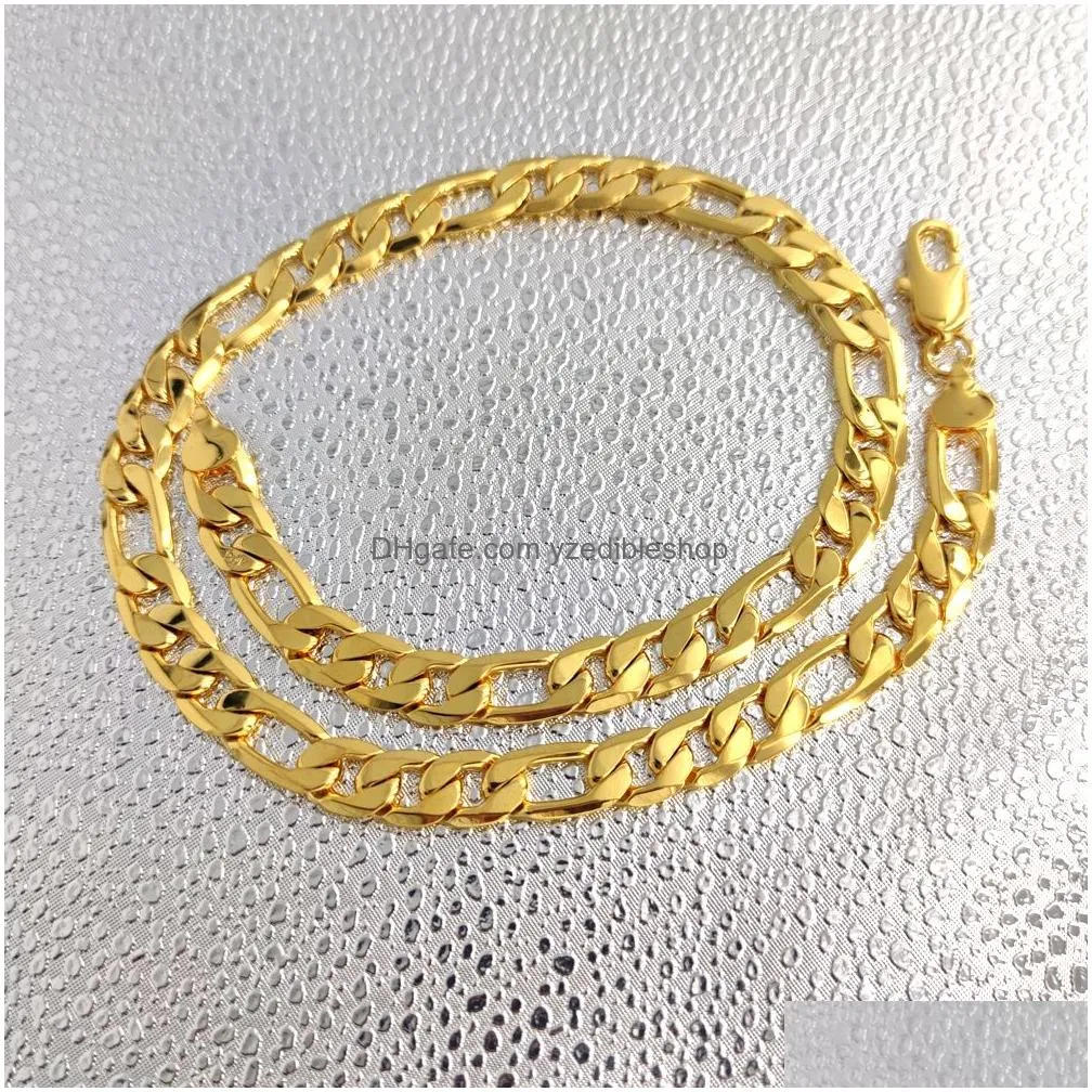 stamped 24 k solid yellow gold figaro chain link necklace 12mm mens realcarat gold filled birthday christmas gift228h