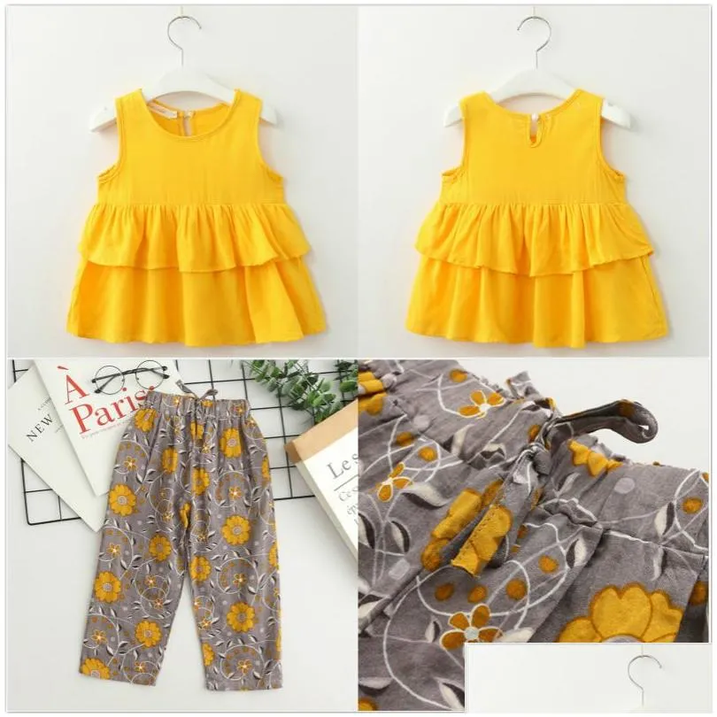 2019 new baby Girls Clothing Sets Summer Fashion girls sleeveless Splicing design T-shirt+Casual pants 2Pcs Girls Clothes