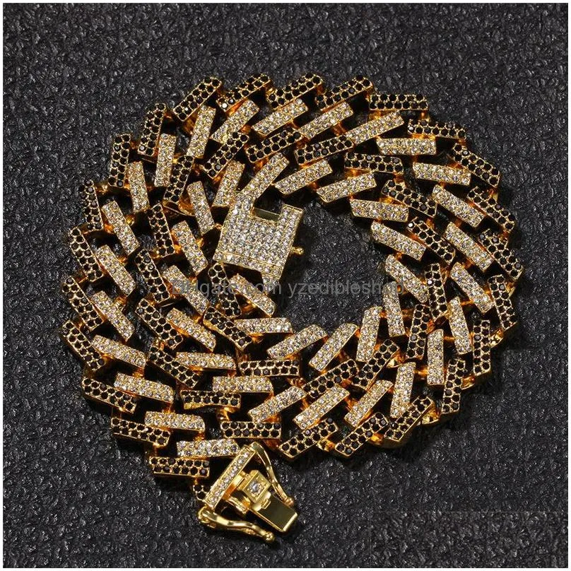 15mm colorful diamond hip hop jewelry cuban link chain mens gold necklace designer chain for man iced out alloy chains blue black 3411