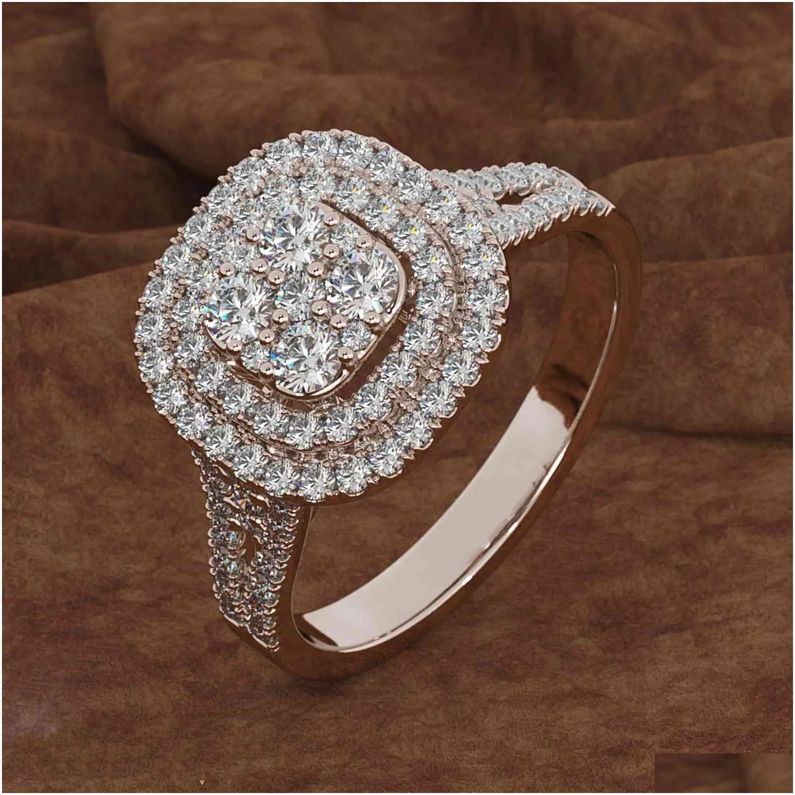 14k yellow gold 2 carats ring women square bizuteria gemstone silver 925 jewelry bague diamond rings box for female