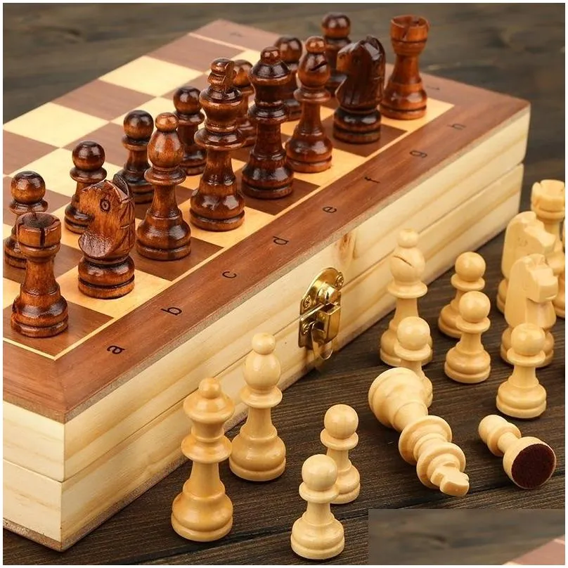 Chess Games Wooden Checker Board Solid Wood Pieces Folding High end Puzzle Game 230419