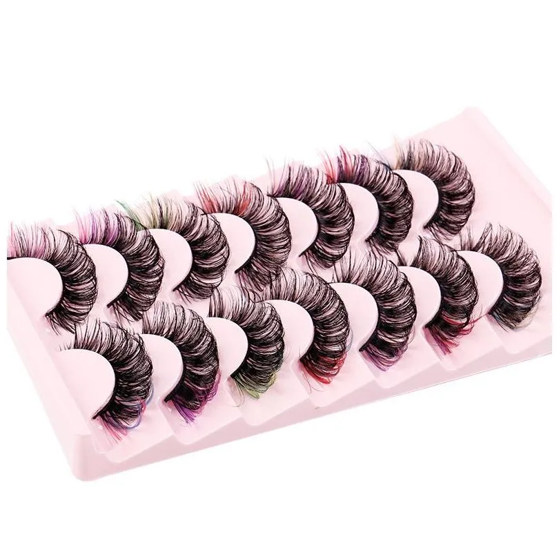 handmade reusable multilayer colored eyelashes extensions fluffy multilayer thick 3d mink fake lashes with color strip lashes