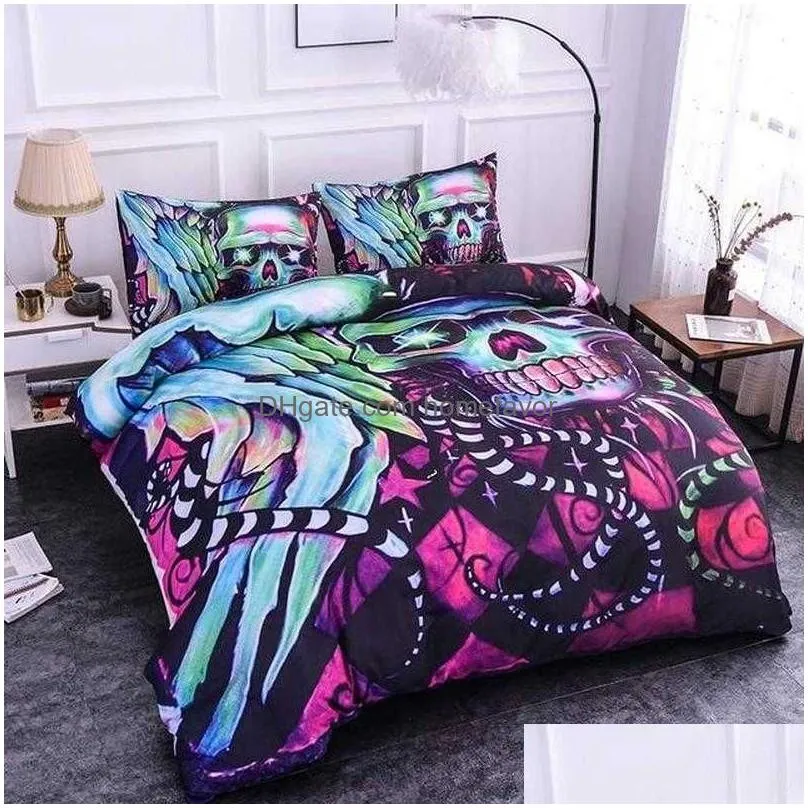 fanaijia 3d flower bedding set queen size sugar skull duvet cover with pillowcase twin full king bedroom comforter set 210615238a