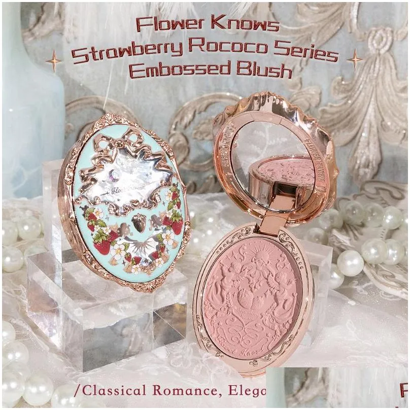 other makeup flower knows strawberry rococo series embossed blush face matte shimmer pigment waterproof natural nude brightening cheek