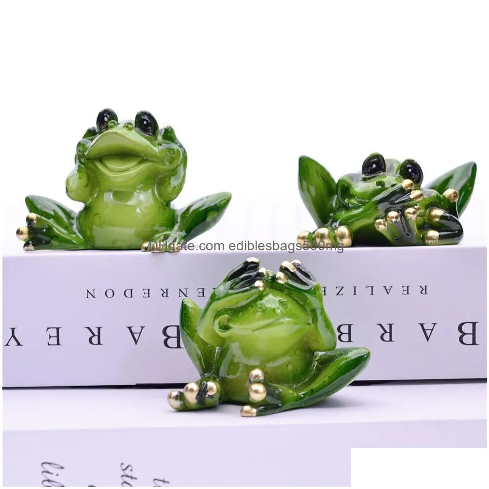 myblue 3 pcs/set dont talk dont listen dont look frog figurine miniature fairy garden nordic home room decoration accessories c0220