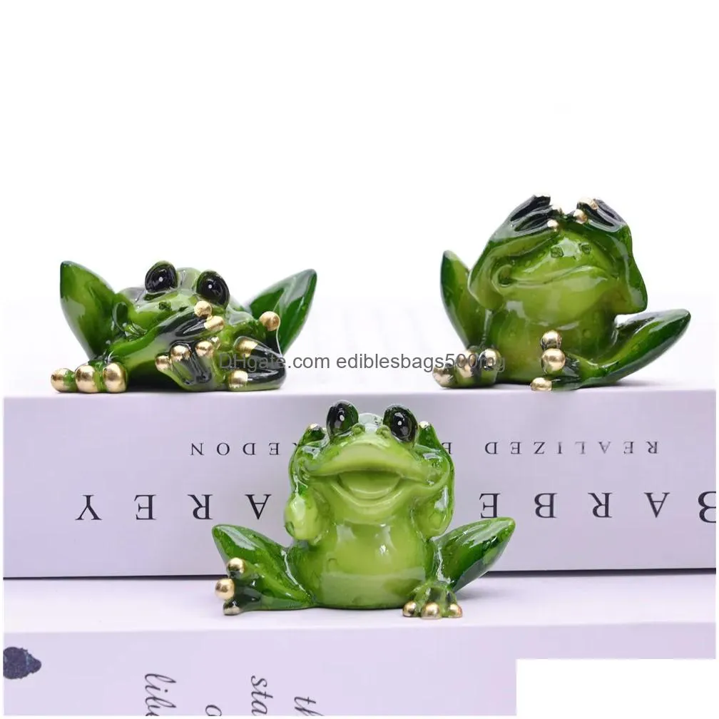 myblue 3 pcs/set dont talk dont listen dont look frog figurine miniature fairy garden nordic home room decoration accessories c0220