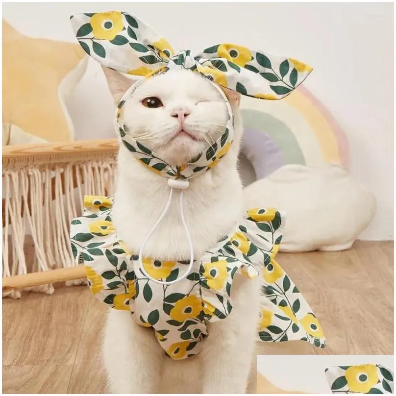 Dog Apparel Dogs Dress Pet Nice-looking Fine Workmanship Fabric Charming Flower Printed Button Design Clothing For Daily