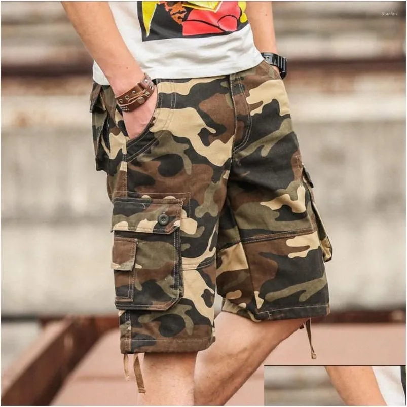 mens pants 2023 summer mens baggy multi pocket military shorts hombre cargo loose breeches male long camouflage bermuda capris