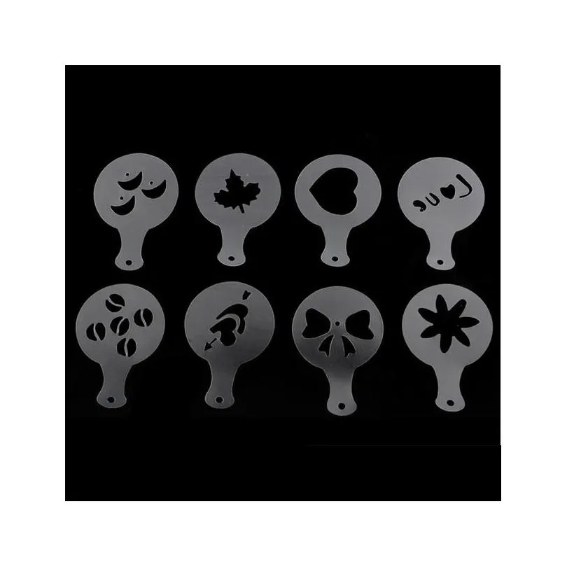 16Pcs Set Mold Coffee Milk Cake Cupcake Stencil Template Coffee Cappuccino Template Gusto Strew Pad Duster Spray Tools G1206297x