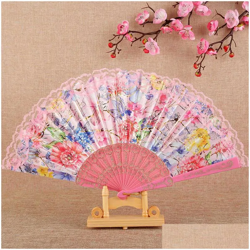 Chinese Style Products Chinese Style Products Spanish Fabric Lace Folding Fan Wedding Party Decoration Gift Dancing Prop Rib Gold Stam Dho6F