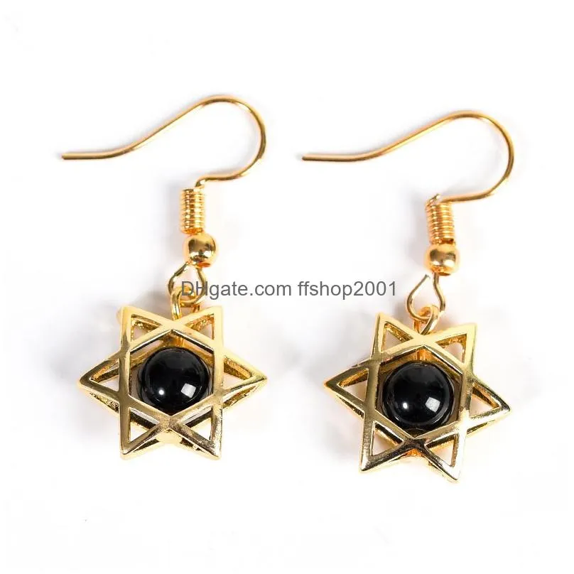 natural stone crystal hexagram dangle earring agate rose quartz amethyst star women crystal earrings