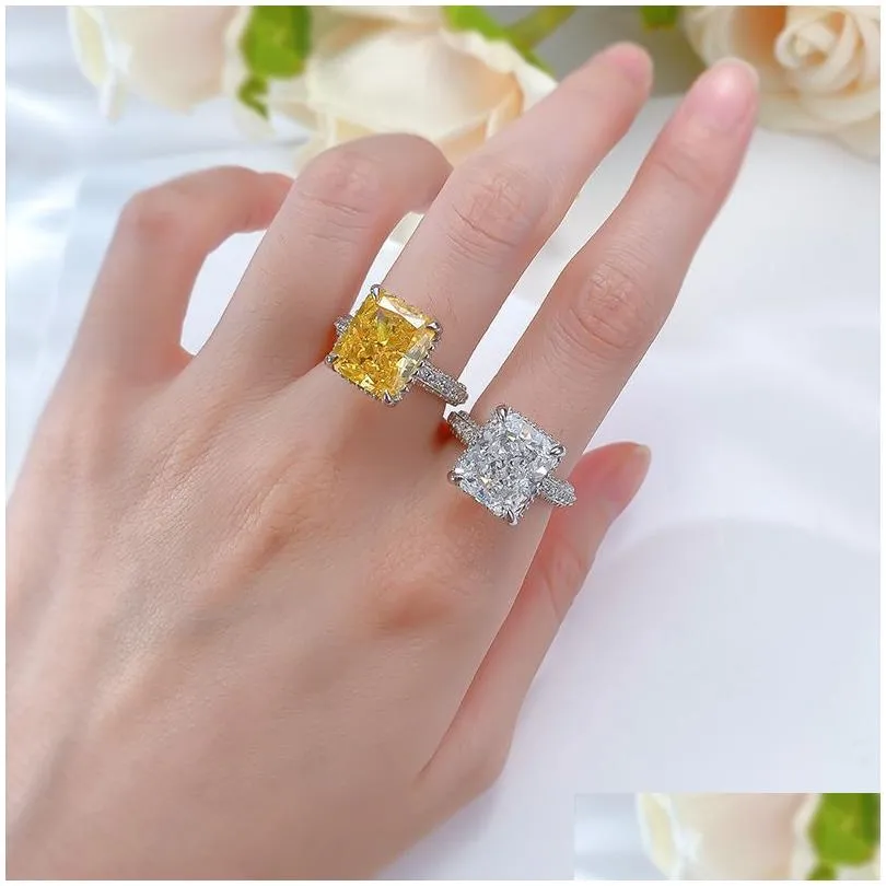 Wedding Rings Valuable Topaz Diamond Ring 100% Real 925 Sterling Sier Party Wedding Band Rings For Women Men Engagement Jewelry Drop D Dhlfp
