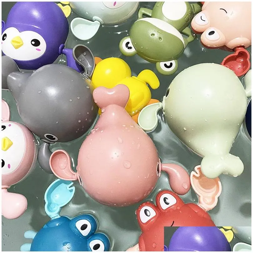 Bath Toys Baby shower toy cute cartoon animal turtle whale crab baby bathtub swimming pool toy chain spring water toy 230615